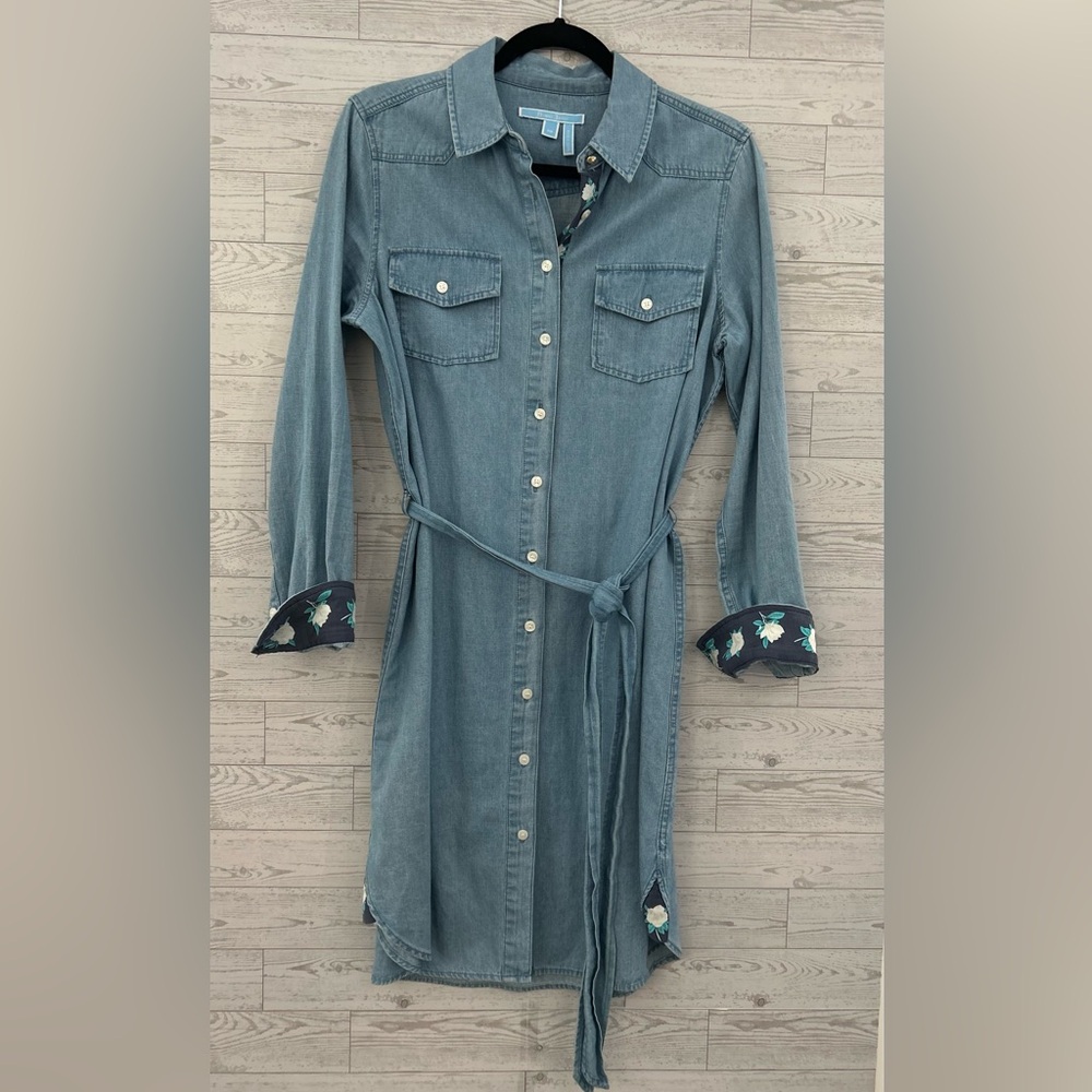 Draper James Denim Long Sleeve Shirt Dress Size 10 100% Cotton